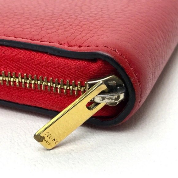 AUTHENTIC CELINE Leather Zip Around Long Wallet Red - Picture 2 of 9